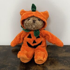 Vintage 1998 GAC Halloween Pumpkin Jack-O’-Lantern 12” Teddy Bear Plush Clean